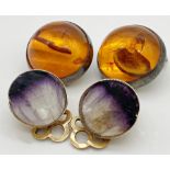 A pair of 9ct gold clip earrings set with Blue John 1cm in diameter approx together with a further