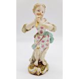 19th century Meissen figure of a girl playing a flute, 14cm high