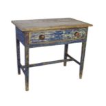 Charming 19th century Welsh painted side table, with original blue paint, fitted with a single