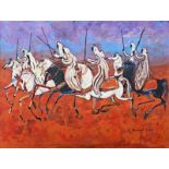 Hassan El Glaoui (1923-2018, Moroccan) - Moroccan Riders, signed, oil on canvas, 70cm x 93cm, framed