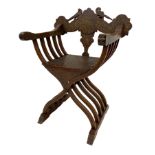 Impressive antique Indian Hoshiarpur Moghul Campaign Saravanola chair, teak frame with intricate
