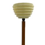 Art Deco golden oak standard lamp, with ribbed yellow glass shade, 175cm high