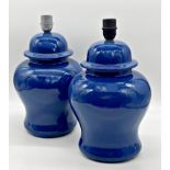 Pair of Chinese blue glazed ginger jar lamps, 43cm high (2)