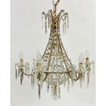 Quality prismatic crystal drop chandelier of baluster form with six sconces, wired for