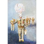 20th Century Continental school - Study of men in carnival ceremonial dress, in feathered head