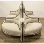 Huge pair of Maison & Demeure chateau conversation sofas with painted scrolled rococo acanthus