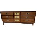 Jan Kuypers for Imperial afromosia sideboard centrally fitted with three linen backed short drawers,