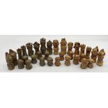 Charming studio pottery complete chess set, height of king 10cm
