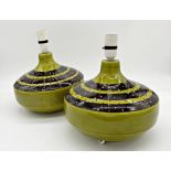 Pair of Honiton pottery squat baluster ceramic lamps, with polka dot decoration on an olive green