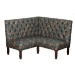 Good quality turn of the century button back corner sofa, with horsehair filled William Morris