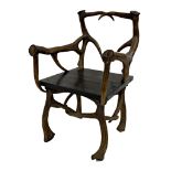 Good novelty entwined antler carver chair, with ebonised hardwood seat, 90cm high x 55cm wide