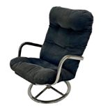 1960s chrome framed swivel chair with corduroy upholstery, possibly by Dux of Sweden, 95cm high