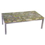 Exceptional Italian chrome coffee table with hand laid specimen agate top, 105 cm wide x 38 cm high