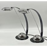 Pair of Italian chrome and Japanned arched desk lamps, 43cm high x 47cm deep