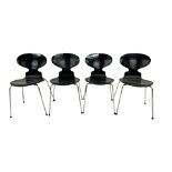 Arne Jacobsen for Fritz Hansen - Set of four Model 3103 Ant Chairs, black plywood seats on chrome