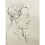 Jessica Dismorr (1885-1939) - 'Portrait of John Pudney', monogrammed, ink and wash on paper, 36cm