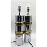 Pair of American mid-century chrome and brass table lamps, 56cm high