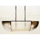 Good vintage American chrome and fluted glass 'tanker' ceiling light, 75cm high x 80cm wide
