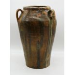 Good antique glazed terracotta amphora olive pot, 53cm high