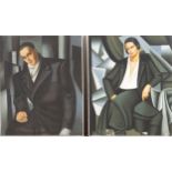 After Tamara Lempicka - Pair of half length fashion portraits of a gentleman and his partner,