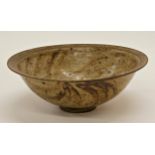 Large studio pottery dish in the manner on Bernard Leach, 36.5cm diameter