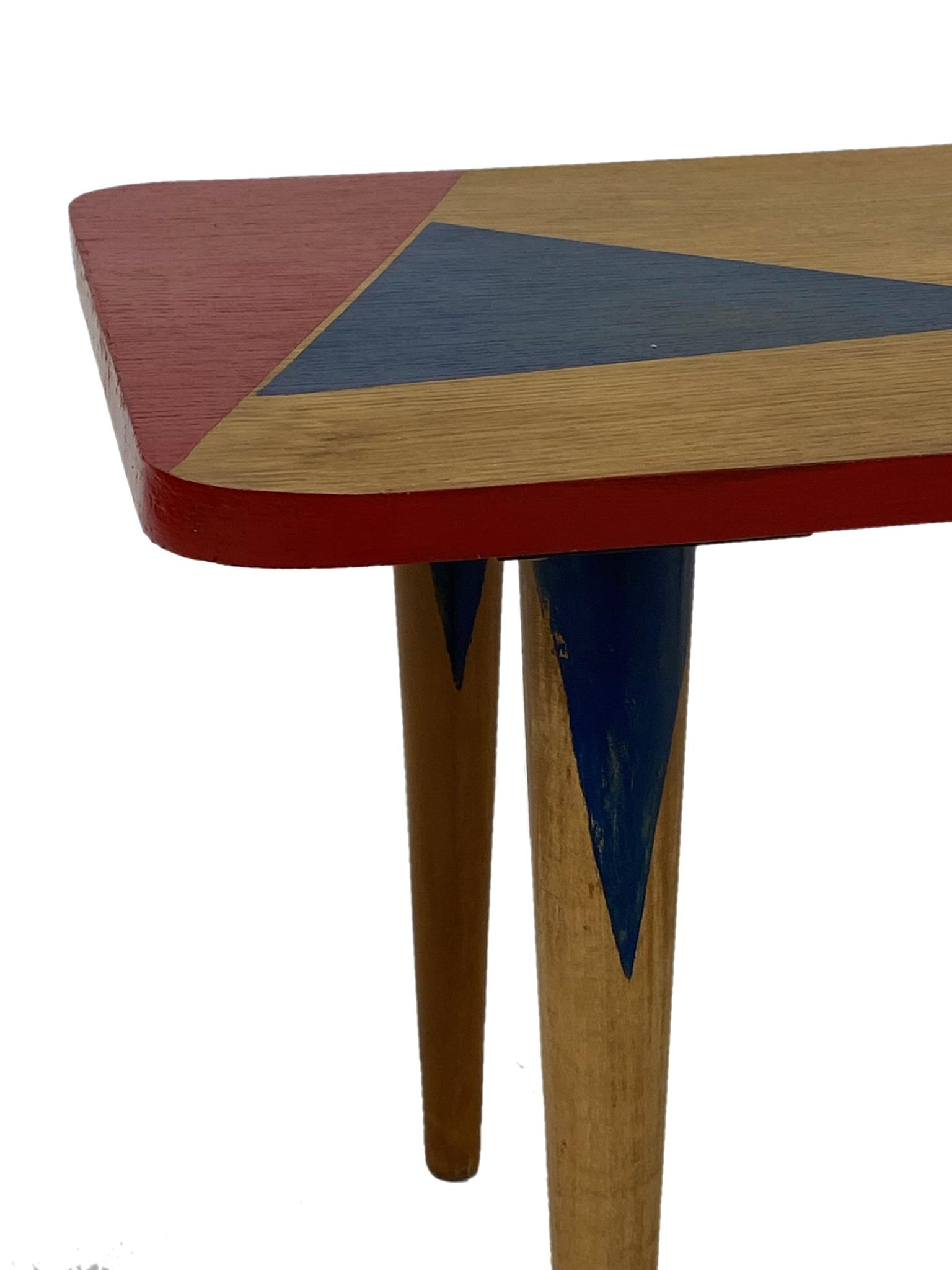 Fun pair of 1950s painted oak small tables, 34cm high x 60cm long (2) - Image 3 of 3