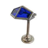 French Art Deco chrome desk lamp by Pirouette, with blue and mottled glass inset shade, faceted
