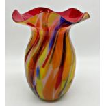 Large Murano style glass vase, possibly a floor vase, mottled exterior and red interior, 33 cm high