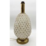 Vintage Italian Hollywood chic glass pineapple lamp, with brass fittings and gilt highlights, 51cm