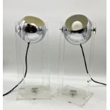 Robert Sonneman - Pair of chrome and Lucite eyeball lamps, with swivel bases, 42cm high x 18cm deep