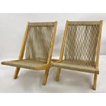 Possibly by Jorgen Hoj & Poul Kjaerholm - pair of lounge chairs, the ash frames with strung cord