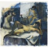 20th century school - "Red Roses", three nude female figures, indistinctly signed, mixed media, 57cm