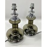 Pair of mid-century Italian smoked glass and chrome table lamps, 44cm high (2)