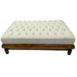 Good quality Art Deco walnut bench/day bed with newly upholstered deep buttoned top on ebonised