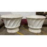 Incredible pair of mid-century Italian carrera marble hand carved urns, with wrythen fluted