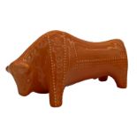 Bitossi style orange glaze ceramic Bull, 31cm long