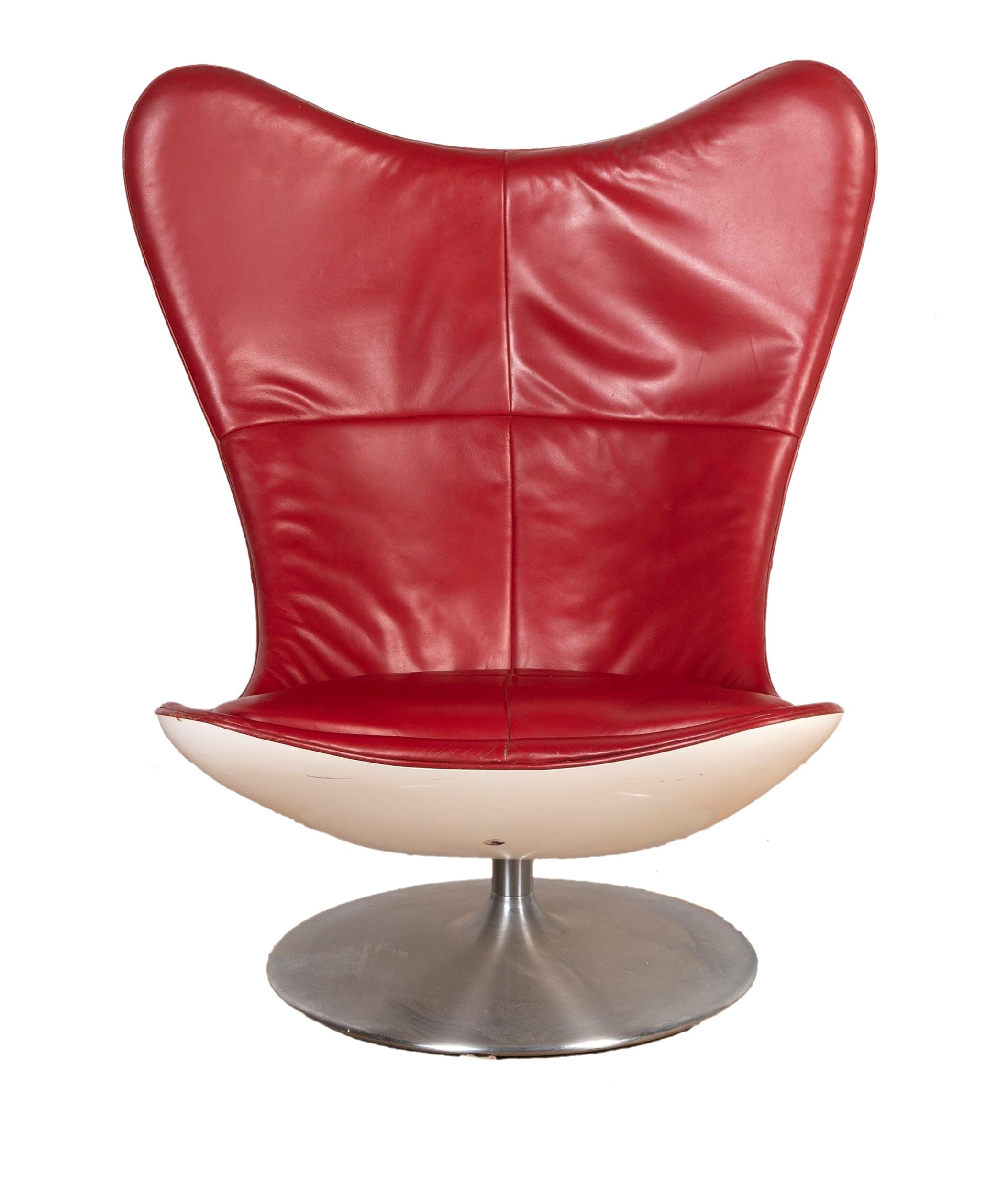 Sir Terence Conran (1931-2020) - Glove chair, red leather upholstery on a polished fibreglass, 103cm