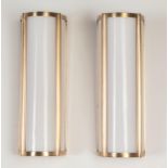 Pair of Ralph Lauren Art Deco style gilt cast brass wall lights, 40cm high (2)