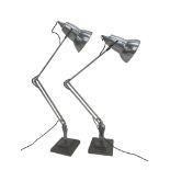 Pair of vintage stripped and polished Herbert Terry 'Anglepoise' desk lamps, with stepped square