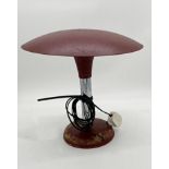 Period Bauhaus table lamp in the manner of Louis Poulsen, red lacquered shade and base on a chrome