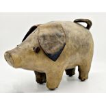 Vintage stitched leather pig in the manner of Liberty, 28cm high x 44 long