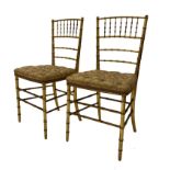 Good quality pair of Regency gilt bamboo salon chairs, with buttoned seat upholstery, 84cm high (2)