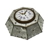Good 19th century French mirrored wall clock, single train drumhead movement, convex enamel dial