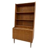 Johannes Sorth (Danish) - teak bookcase, fitted with small drawers and three long drawers, with key,