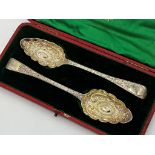 Good pair of cased George III silver berry spoons, retailed by Searle & co, maker Richard Crossley &