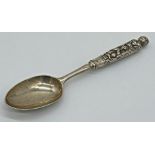 Unusual Victorian silver character spoon, the embossed handle in the form of a lady and devilish