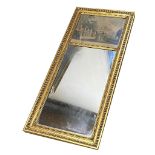 Antique pier glass giltwood wall mirror, the mirror plate under a French colour engraving, 90 x 40cm