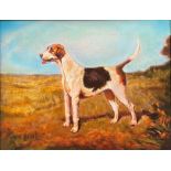 20th century English school - portrait of a standing hound, indistinctly signed Cowburn?, oil on