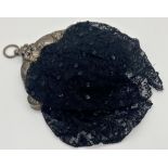 Good quality Dutch purse, with silver clasp and lace and sequin, 27cm long