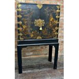 George III ebonised chinoiserie specimen cabinet, the twin doors with good pierced and engraved